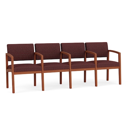 Lesro Lenox Wood 4 Seat Tandem Seating Wood Frame, Cherry, RF Nebbiolo Upholstery LW4103